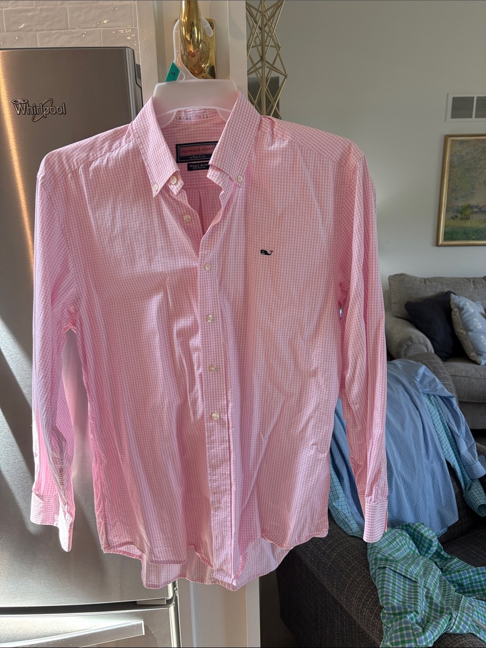 Vineyard Vines Men’s Light Pink Gingham Button-Down Shirt
